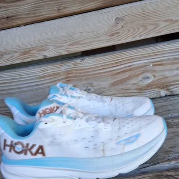Hoka White and Light Blue Athletic Shoes - Picture 6 of 16